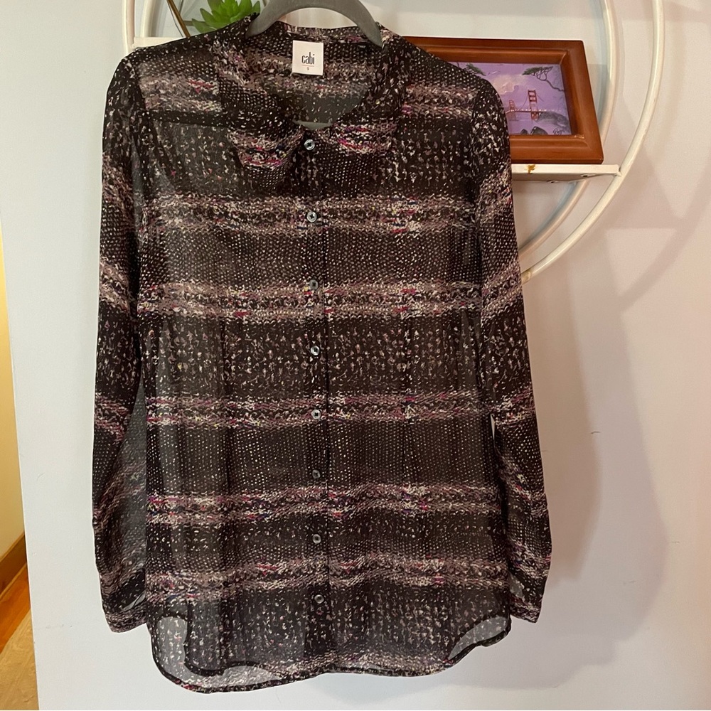 CABI Women's Small S Paris Sheer Button Down Blouse Shirt